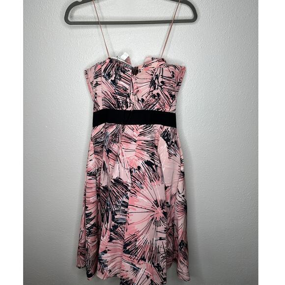 NWT Carolina Herrera Pink Black Splash Parasol Print Faille Strapless Dress S - Picture 6 of 16